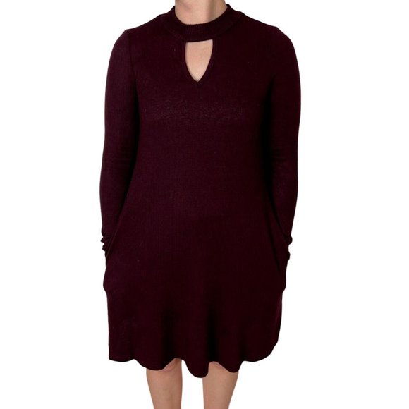 By And By Womens Sweater Dress Size Small Keyhole Neck Long Sleeve Pockets Wine - Picture 3 of 14